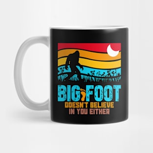 Bigfoot Doesn't Believe in You Either Funny Sasquatch Retro Moon Mug